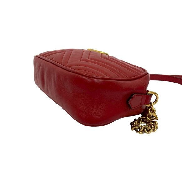 GUCCI Red Leather GG Marmont Shoulder Bag - Picture 8 of 9
